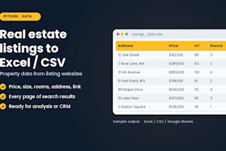 scrape real estate listings and property data to excel