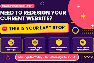 redesign squarespace website, landing page redesign, squarespace development