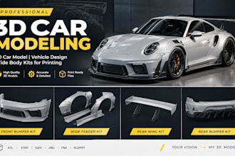 do 3d car modeling, 3d car model, vehicle design wide body kits for printing