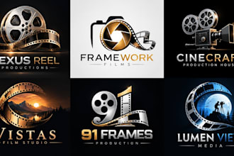 design a modern film reel, cinema, movie, filmmaking, photograph celluloid logo