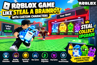 create  roblox game like steal a brainrot with custom characters