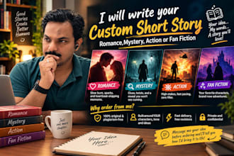 write your custom short story romance, mystery, action or fan fiction