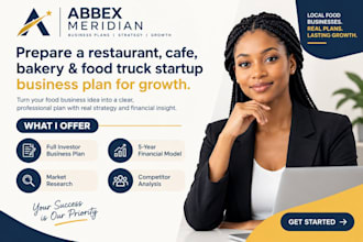 prepare a restaurant, cafe, bakery food truck startup business plan for growth
