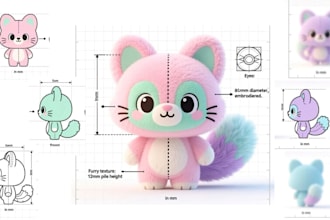 create custom plush reference sheet for plush toy and stuffed animal design