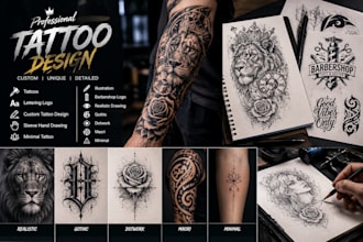 illustration barbershop logo realistic drawing gothic dotwork maori minimal