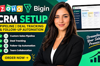 set up zoho bigin CRM pipeline, deal tracking and follow up automation for team