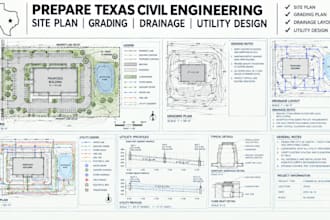 prepare texas civil engineering site plan grading drainage layout utility design