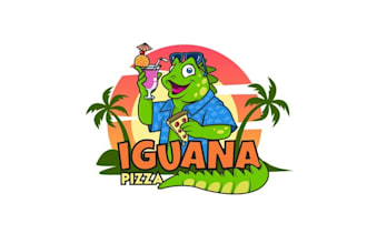 design playful caribbean iguana pizza restaurant logo