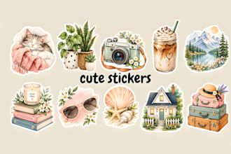 create cute sticker designs, aesthetic stickers and kawaii