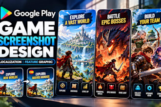 design google play game screenshots with multilingual localization