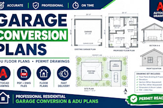 draw garage conversion and adu permit plans in autocad