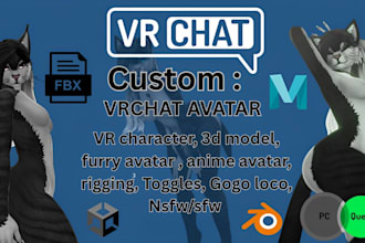 create a custom vrchat avatar, nsfw avatar, furry avatar or 3d fursona model