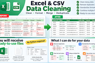clean, format, organize and merge your excel or CSV data