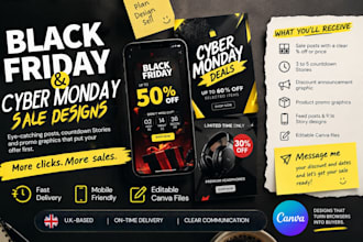 design black friday and cyber monday sale posts, stories and countdowns