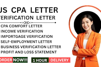 prepare US CPA income verification, business verification, comfort and mortgage