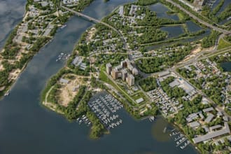 design 3d urban masterplan waterfront development aerial rendering city planning