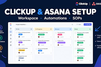 set up your clickup or asana workspace with dashboards, automations and sops