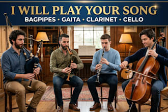 play bagpipes, galician gaita, clarinet, cello for your song