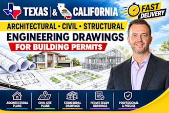 architect, civil and structural engineer drawing for texas and california permit