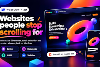 build interactive 3d animated webflow website, babylon js gasp spline animation