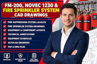 design fm 200, novec 1230 co2 fire, suppression sprinkler, cad drawings per nfpa