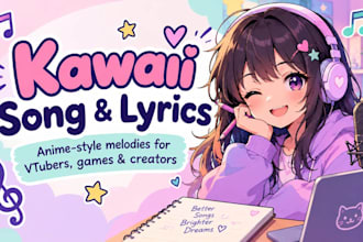 write kawaii song lyrics and create cute catchy music for anime vtuber and idol
