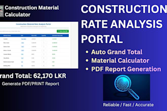 a construction material rate analysis and cost estimation portal website