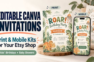 design editable canva print and mobile invitation templates for etsy