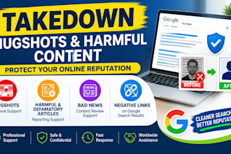 takedown mugshots, harmful defamatory article, bad news negative links on google