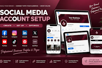 create and optimize facebook business page setup, social media accounts setup