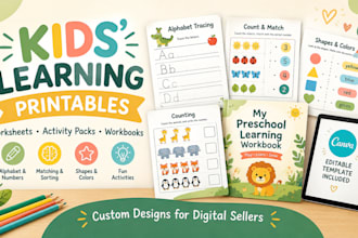 design kids educational printables and worksheets in canva