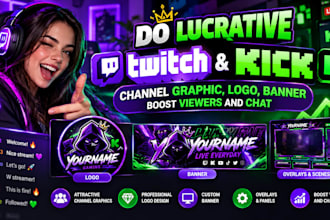 do lucrative twitch and kick channel graphic,logo, banner boost viewers and chat