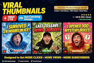 design 3 eye catching youtube thumbnail