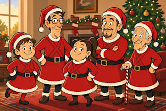 illustrate a custom family portrait for christmas gifts