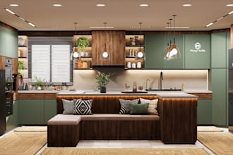 design and render a modern 3d kitchen design