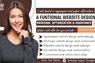 design or redesign squarespace website, hostinger website, webador, wix website