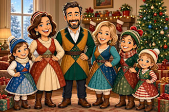 draw custom family portrait or caricature for christmas gift