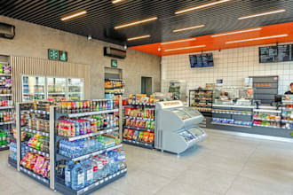 design supermarket interior, retail grocery store layout, realistic 3d shop,cafe