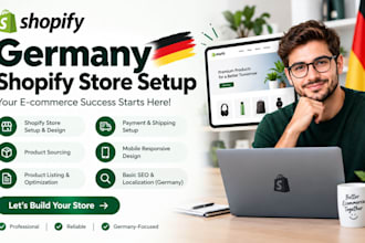 do germany shopify setup, product listing, product sourcing and store design