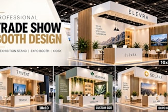 design 10x10 10x20 3d trade show booth exhibition stand expo kiosk with render