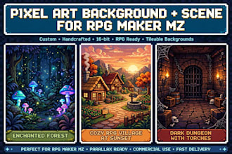 draw pixel art background scene landscape asset for rpg maker mz game