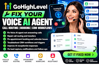 fix gohighlevel voice ai agent call routing, booking , CRM workflows