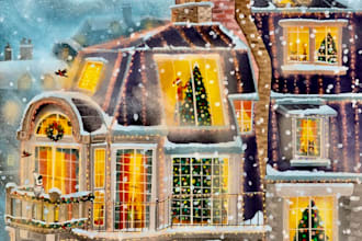 create whimsical nostalgic holiday wall art illustration