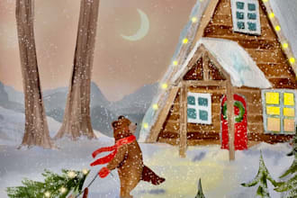 create digital christmas illustration for holiday cards and merch