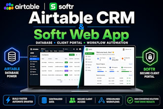 build airtable CRM database, softr web app and automate your business webflow