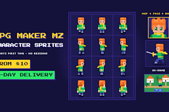 make game ready pixel art character sprite sheet for rpg maker mz