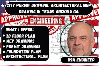 do city permit drawing, blueprint, architectural mep drawing in texas arizona ga