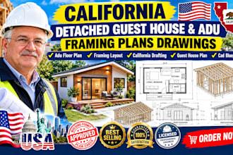 draw architectural detached guest house blueprints and framing plans ca