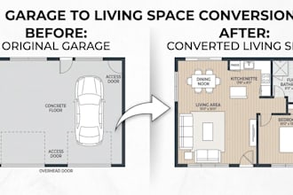 draft garage to living space conversion floor plans