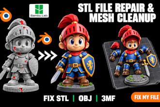 stl file repair, fix stl for 3d printing and mesh repair, mesh cleanup, obj, 3mf